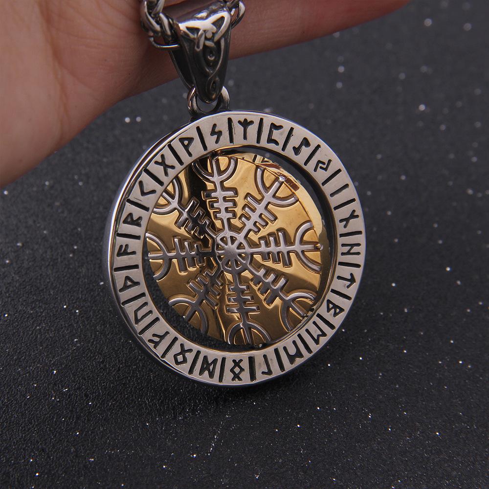 Runes Viking Compass Necklace Men's Nordic Amulet Hip Hop Boutique Biker Pendant Stainless Steel Jewelry Gift