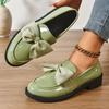 Spring New Bow Detail Slip-On Leather Shoes – Large-Size British Style Low Heel Loafer Dress Shoes for Women