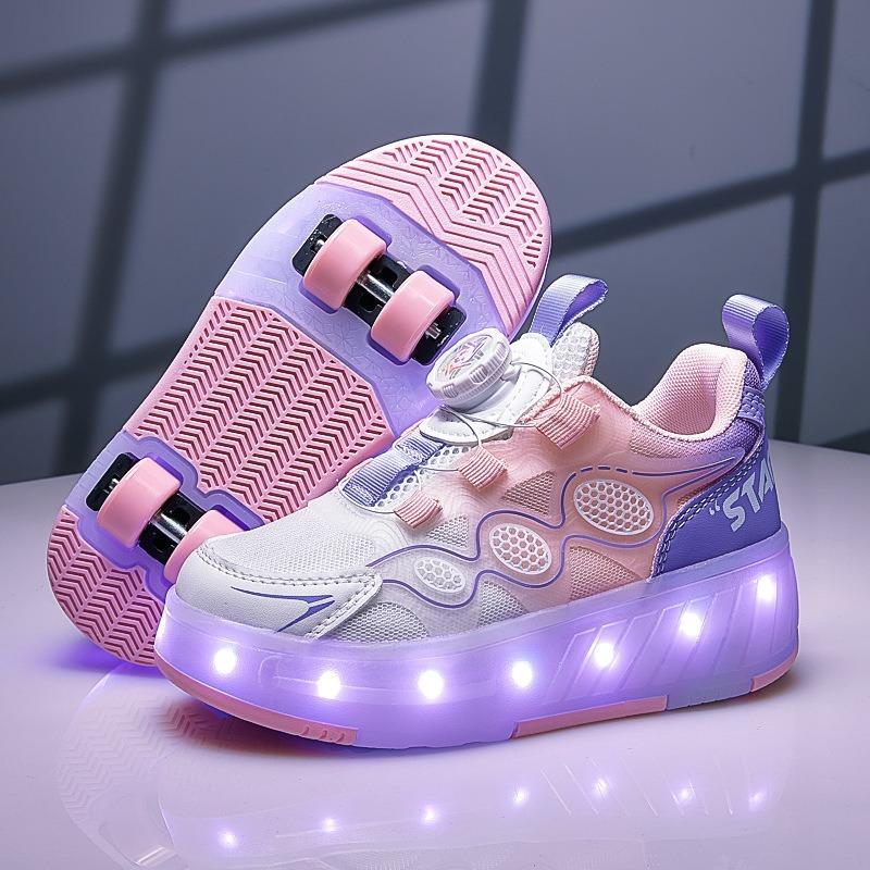 Runaway shoes boys pulley shoes 225 new women's runaway shoes four-wheel children's flashing light skates charging shoes