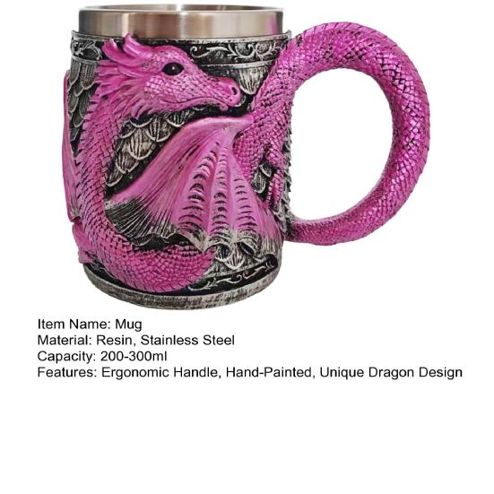 Dragon Beer Stein Tankard Drink Cup Resin Hand-Painted Purple Roaring Dragon Coffee