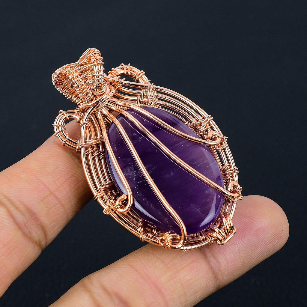 Amethyst Pendant Gemstone Jewelry, 999 Copper Wire Wrapped Pendant, Gift For Women Handmade Pendant