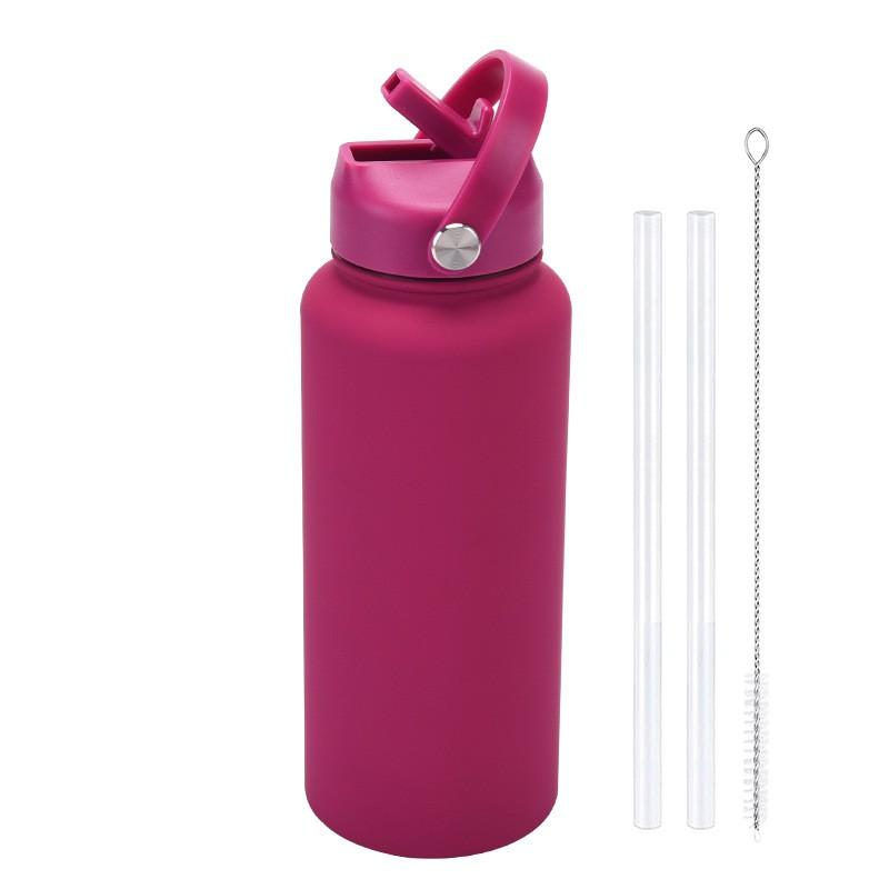 1L Stainless Steel Vacuum Insulated Water Bottle With Handle Straw Lid Outdoor Sports Travel