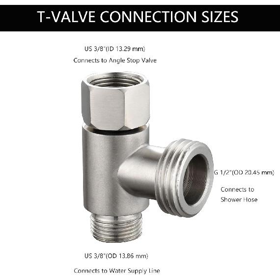 Bidet T Adapter, Biveah Stainless Steel Angle Stop Add-A-Tee Valve 3/8" for Toilet Supply Line Brushed Nickel, KTS002NA