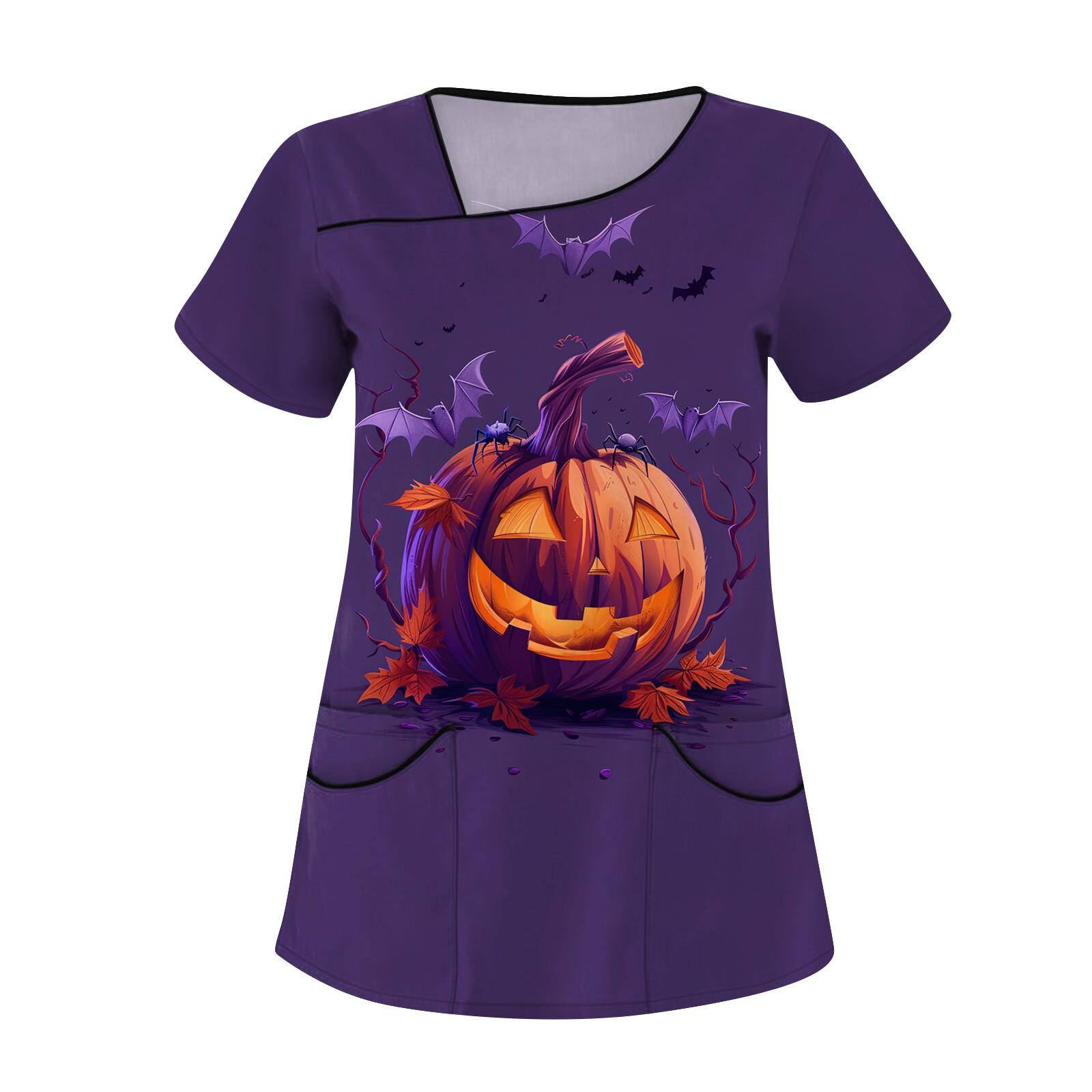 

Женская рабочая одежда с принтом, покатый воротник и двухслойные карманы, базовый верхний пуловер L фиолетовый