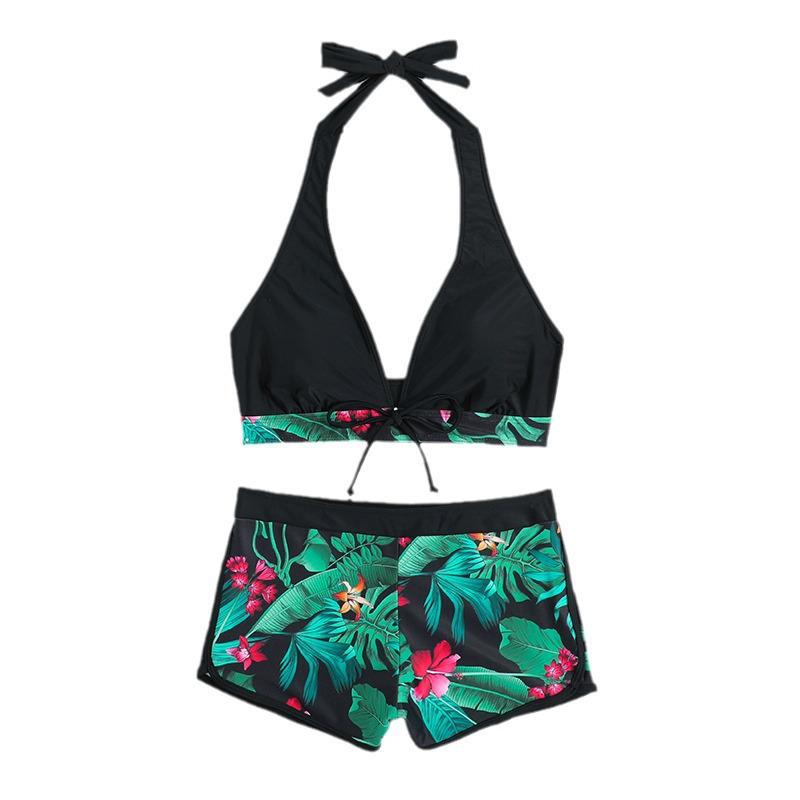 European & American Print Backless Bikini Swimsuit