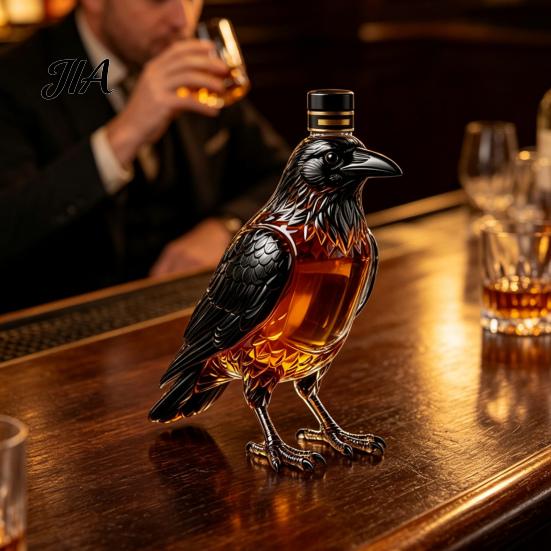 Whiskey Decanter Crow Decanter, 350ml Capacity Liquor Glass Bottle, Gift for Lovers Decorative Alcohol Dispenser Home Kitchen Bar Storage Container