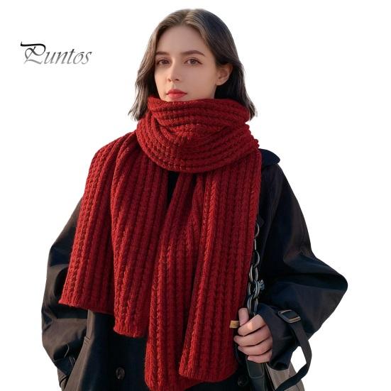 Solid Color Wrap Women Scarf Thickened Warm Autumn Winter Versatile Comfortable Knitting Long Fashion Accessory