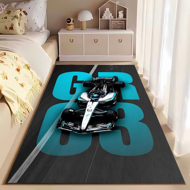 F1 Racing Area Rug, George Russell GR63 Mercedes Petronas Car Overhead Track Print, Motorsport Fan Decor, Non-Slip Mat