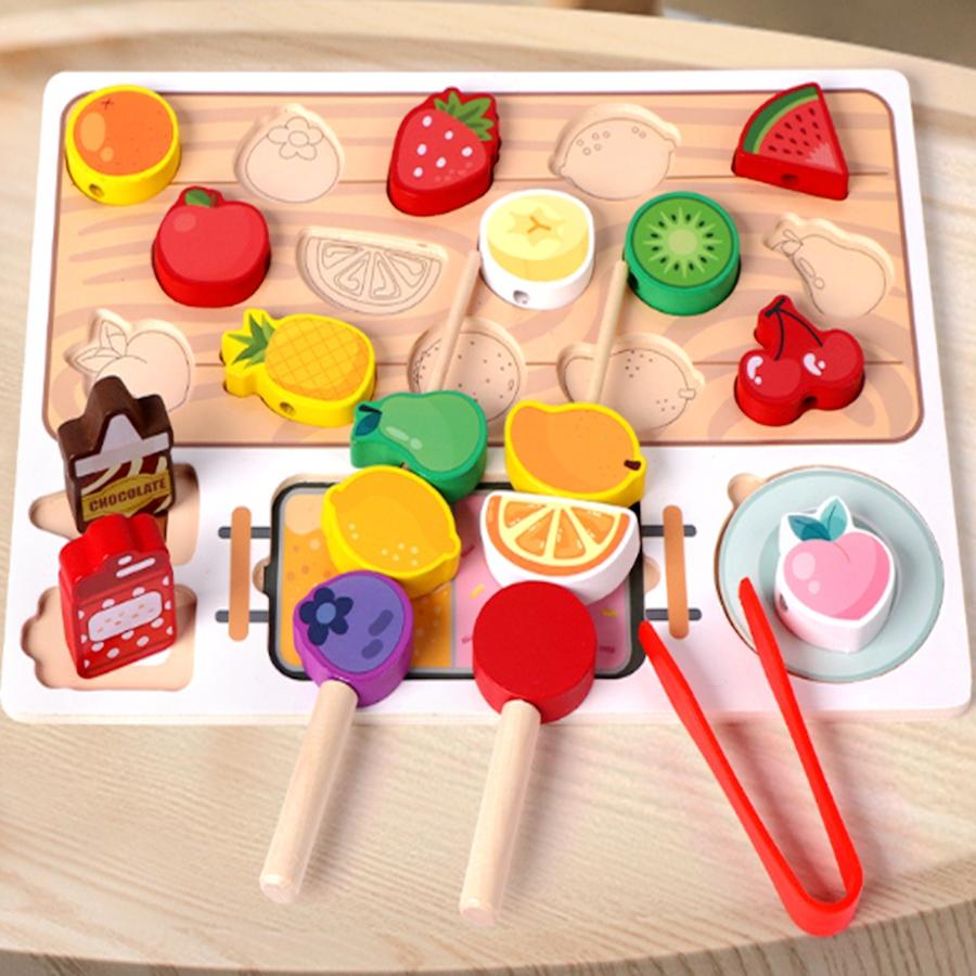 

Wooden DIY Desserts Toy Montessori Simulated Kitchen Pretend Play Toy Fruit Skewer Ice Cream Birthday Party Gift For Toddler