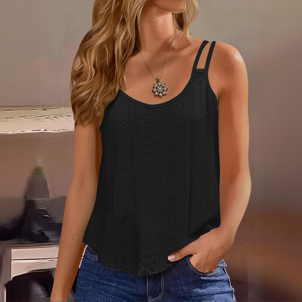 Women's Solid Color Top Mesh Hollowed Out Sleeveless Vest T-shirt