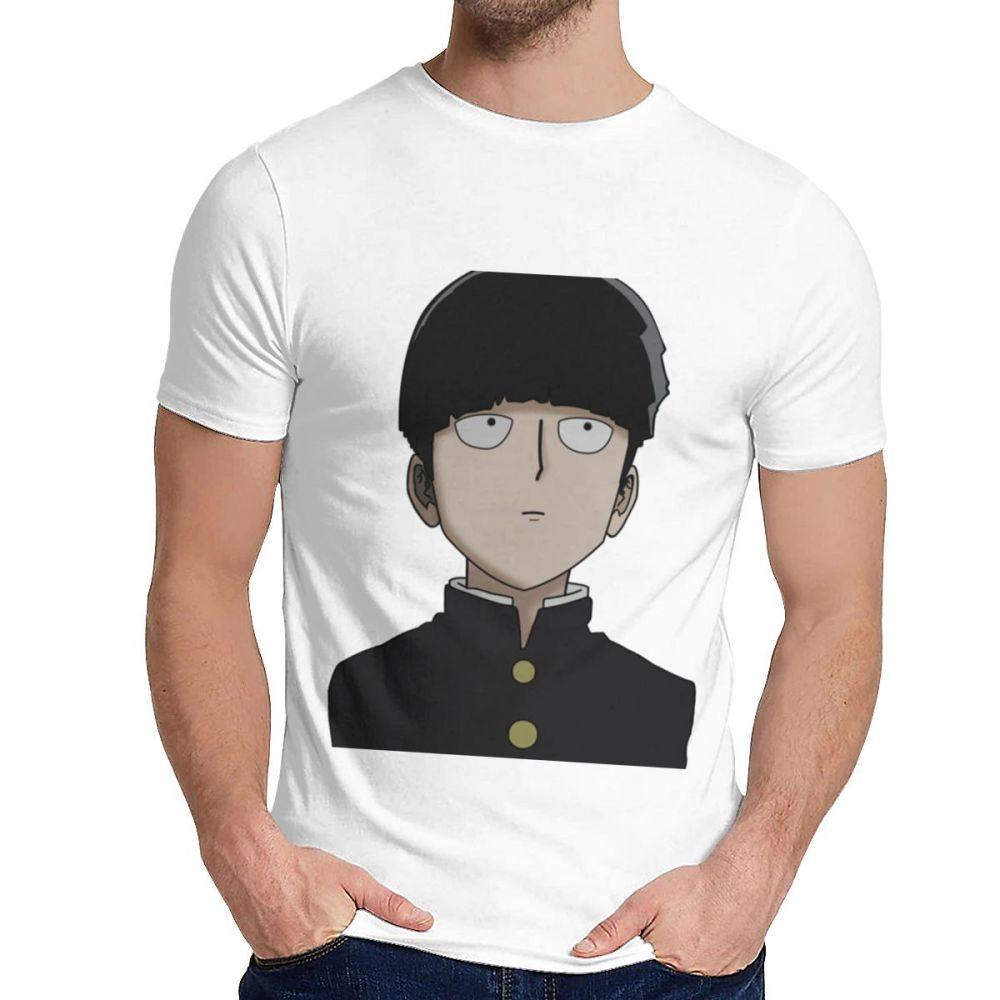 Herren T-Shirt Shigeo Kageyama Mob Psycho 100 Reine Baumwolle Oberteil Design Rundhals Harajuku Streetwear
