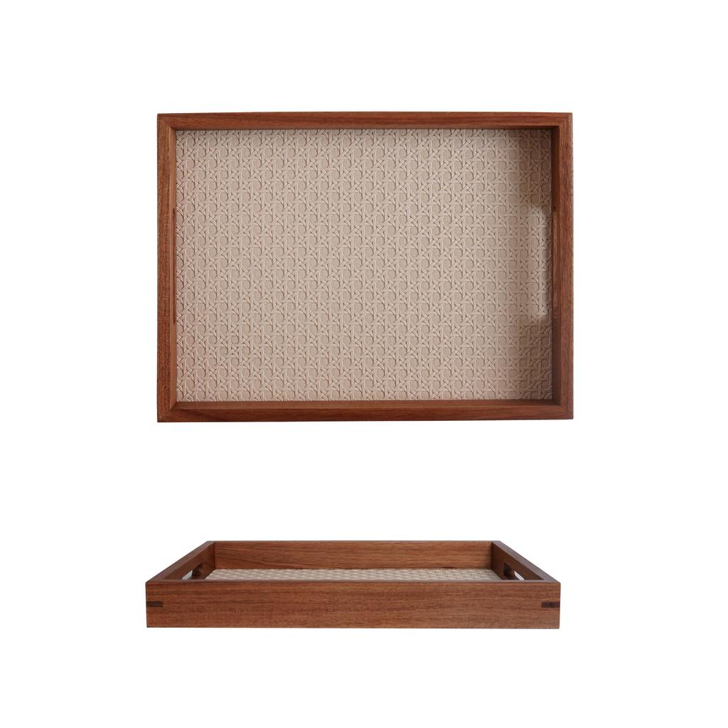 1Pc Bamboo Pattern Leather Tray, Acacia Wood Tray, Dressing Table Decoration Tray, Aromatherapy Ring Jewelry Tray