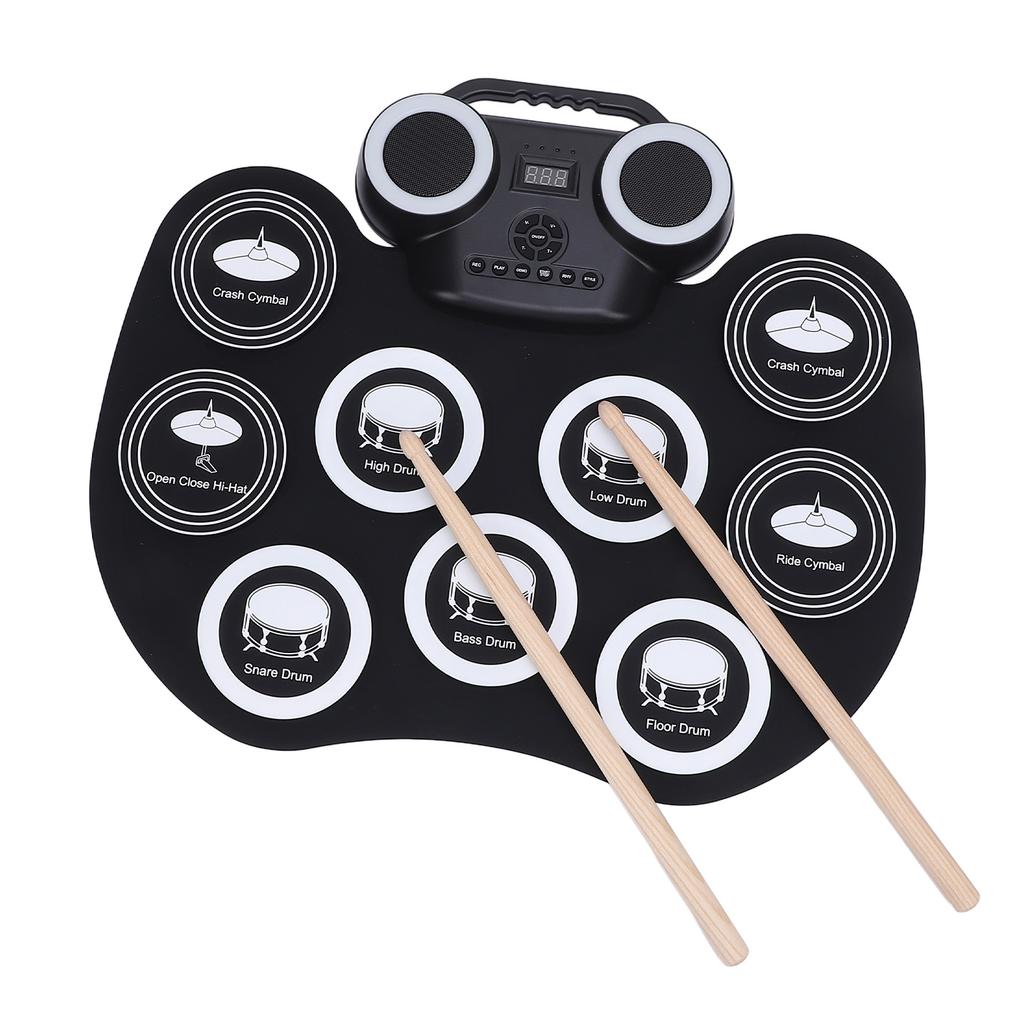 9 Pad Electric Drum Set with Pedals Stick Multifunctional Portable Roll Up Electronic Drum Pad for B