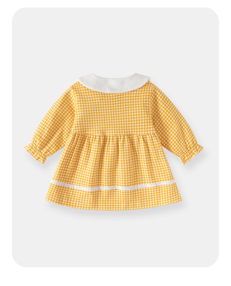 0-6 Years Girls' Long-Sleeve Plaid Cotton Dress - Spring & Autumn Princess Style