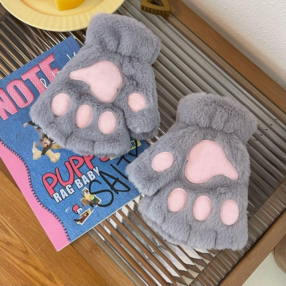 

Half Finger Plush Cat Claw Gloves Women Mittens Lovely Winter Velvet Gloves Outdoor