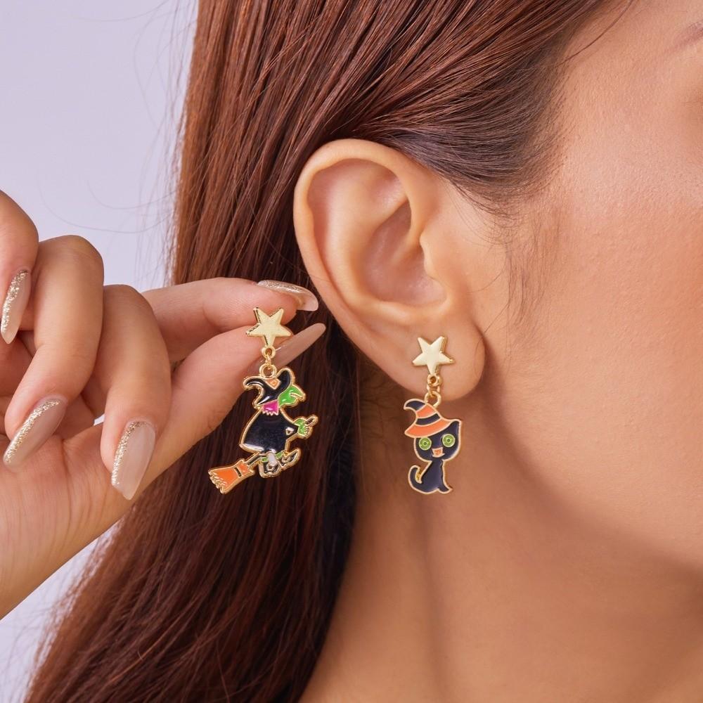 Enamel Halloween Earrings Star Pumpkin Dangle Earrings Exaggerated Ghost Ear Studs  Party