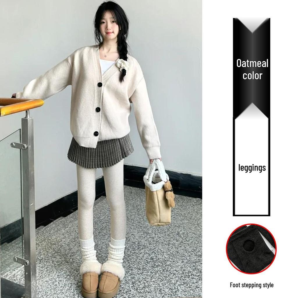 Women's Thickened Dark Gray Leggings, Plus Velvet, Extra Warm, Autumn/Winter Outerwear with Lambswool