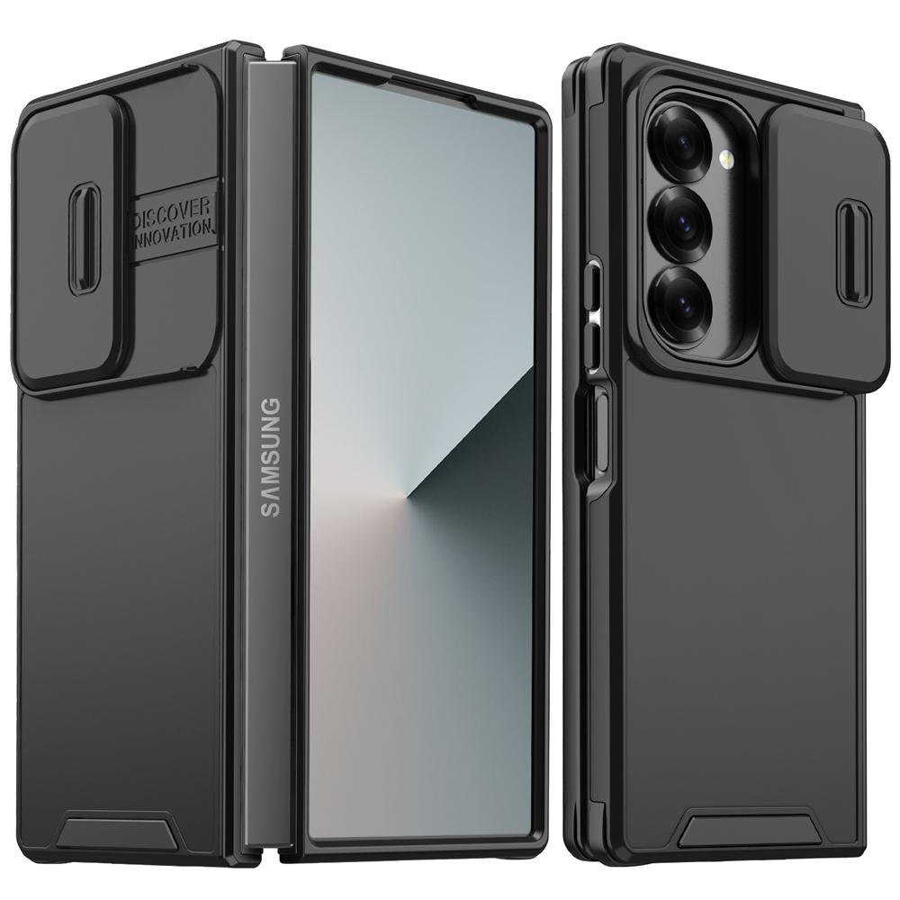 Luxe Telefoonhoes met Schuifcamera Bescherming voor Samsung Galaxy Z Fold 7 6 4 5 Fold6 Fold4 Fold5 ZFold6 5G Schokbestendige Pantser Cover Galaxy Z Fold5 zwart
