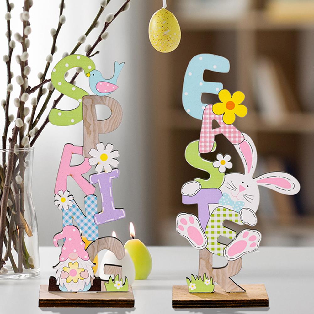 Colorful Wooden Easter  Ornaments Multiple Easter Elements Letter Plate Decorations For Home Office Party Workplace Exquisite Gifts