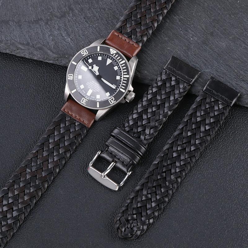 20mm 22mm Weiches Lederarmband für Fossil Bul-gari BVL102929 Huawei GT Watch Gewebtes Rindsleder Uhrenkette Retro Vintage Uhrenarmband