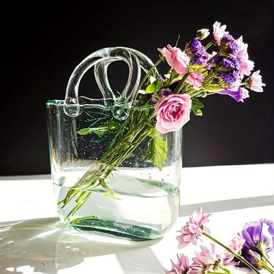 Elegante vaso geometrico da borsetta - Elegante decorazione oblunga in vetro per composizioni idroponiche e tradizionali