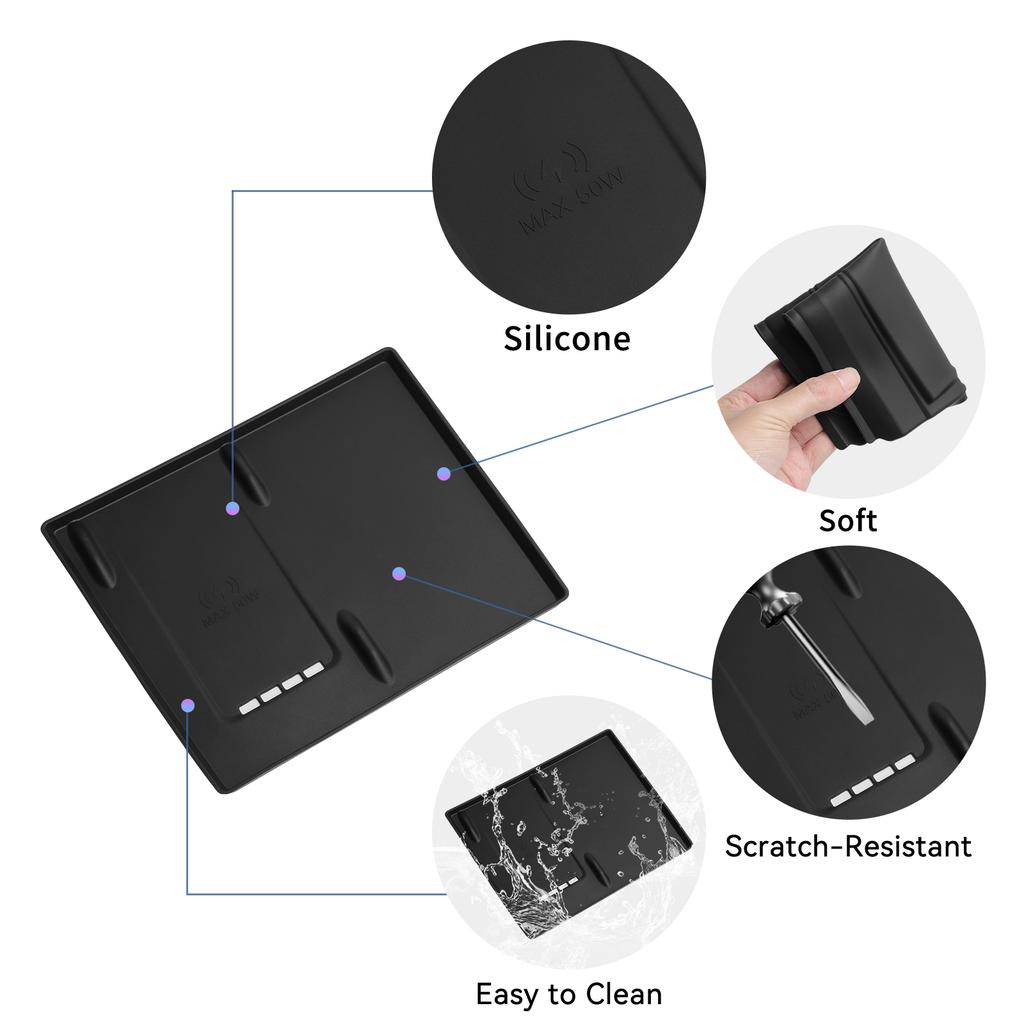 For BYD Tang L 2025 Silicone Wireless Charging Mat Non-slip Phone Protective Pad Charger Car Interior Accessories Black