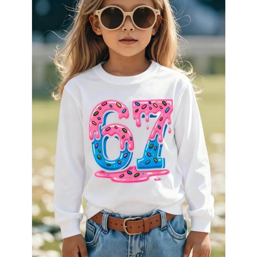 Meme 67 T-Shirt for Kids Funny Digital Print Autumn Long Sleeve Tees Loose Comfortable Tops Streetwear Y2k Children's Clothing