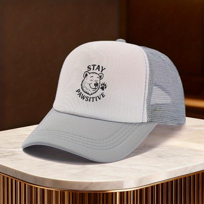 Stay Pawsitive Bear Paw Graphic Print Trucker Hat Casual Unisex Polyester Mesh Baseball Cap