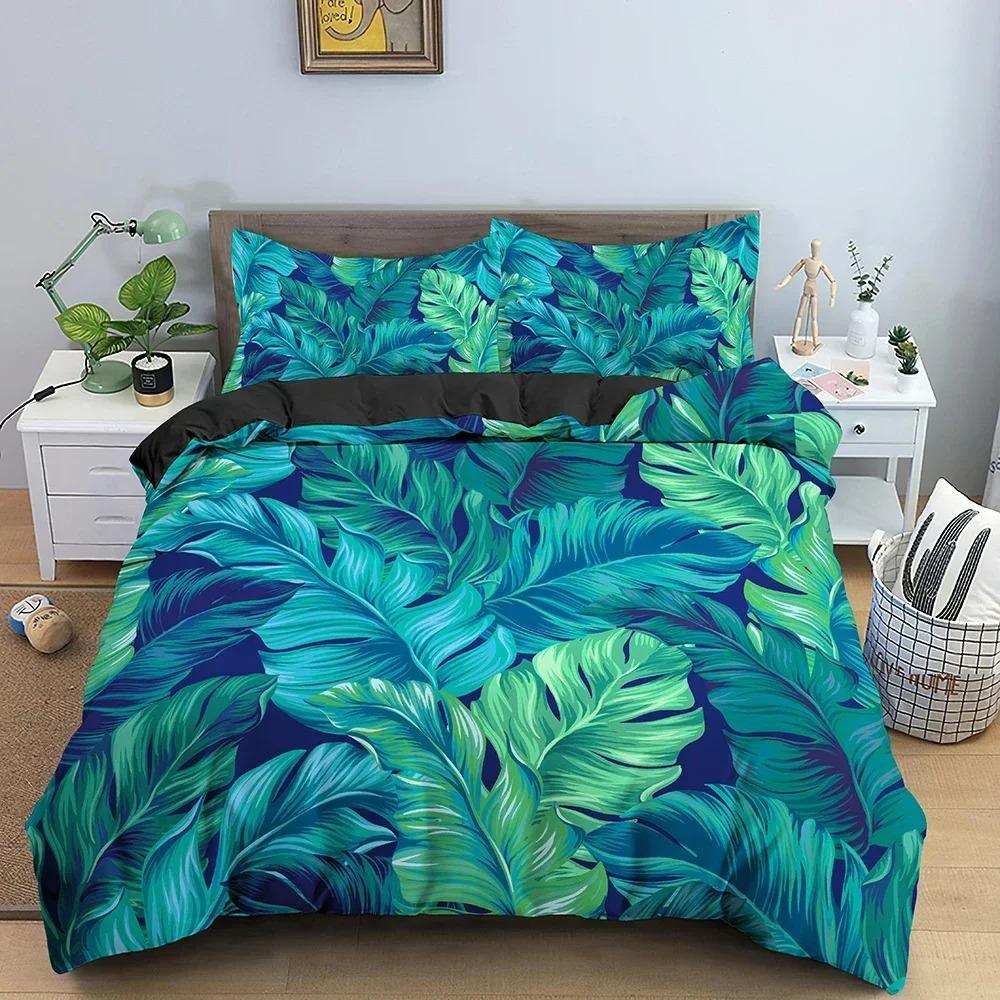 3D Tropical Plant Leaves Bedding Set Luxury Duvet Cover With Pillowcase King Twin Bedroom Decor