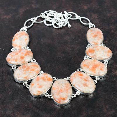 Collana Sunstone Collana in argento sterling 925 Collana con catena regolabile Collana fatta a mano con pietre preziose vere Regalo per la fidanzata Gioielli antichi