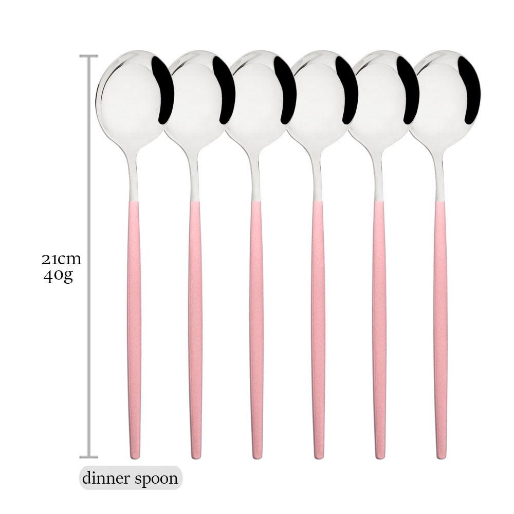 Drmfiy Spiegel Rosa Silber Besteck 6-teiliges Besteckset Edelstahl Set Tafelmesser Löffel Gabel Geschirr Küche Besteckset