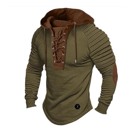 Мужская толстовка с капюшоном на шнуровке пэчворк с длинным рукавом пуловер плиссированные повседневные спортивные школьные уличная одежда S зелёный 2090₽