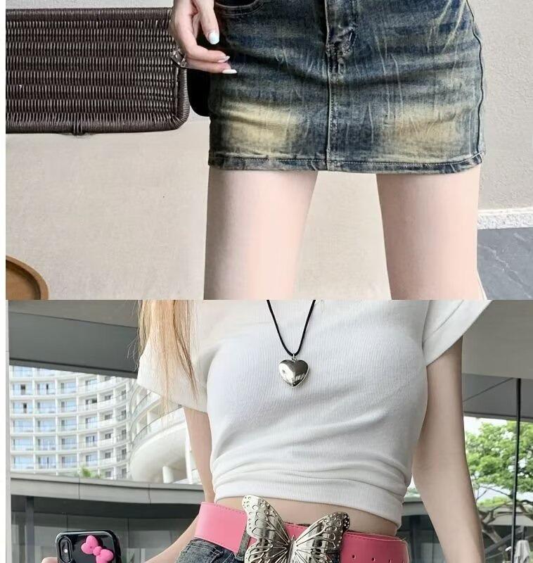 Women's High-Waist American Retro Embroidered Blue Denim A-Line Skirt - Slim Fit Summer Style