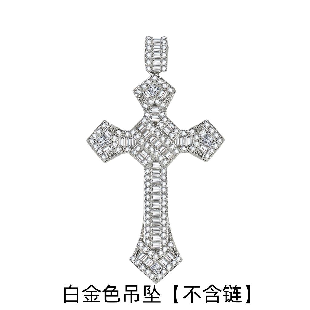 Hip Hop Square Diamond Full Diamond Cross Necklace, Street Dance Short Style, Micro Inlaid Zircon, Personalized Couple Style, Internet Famous Pendant