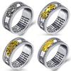 Rockyu Brand Free Size Silver Ring with Pixiu Heart Sutra Antique Amulet Ring for Protection from Evil and Good Fortune Men's Engraving, Style,