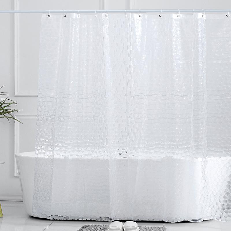Waterproof Bathroom Shower Curtain Transparent Bathroom Curtain with Hooks Thickened Bathing Sheer Wide Bath Curtain