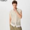 INCERUN Men Summer V Neck Sleeveless Hollow Tank Tops See Through Mesh Vest
