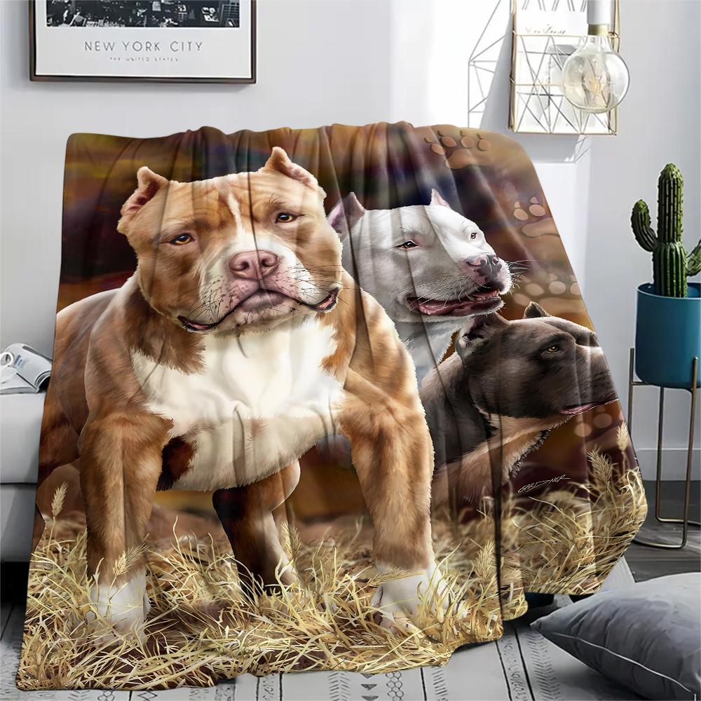 1Pc Pitbull Print Flannel Blanket, High quality Comfortable for All Seasons, Home Decor, Warmth and Comfort, Perfect for Christmas Gifts