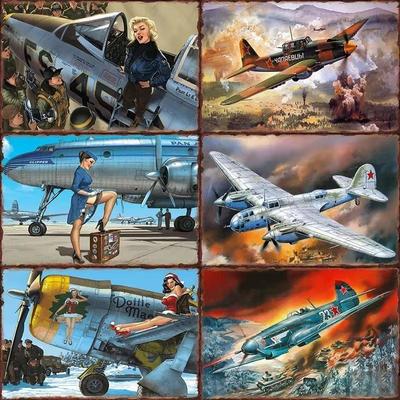 Retro Airplane Car Metal Sign Plates Wall Tin Signs Vintage Posters Living Room House Art Wall Decor Paintings Pictures Mural