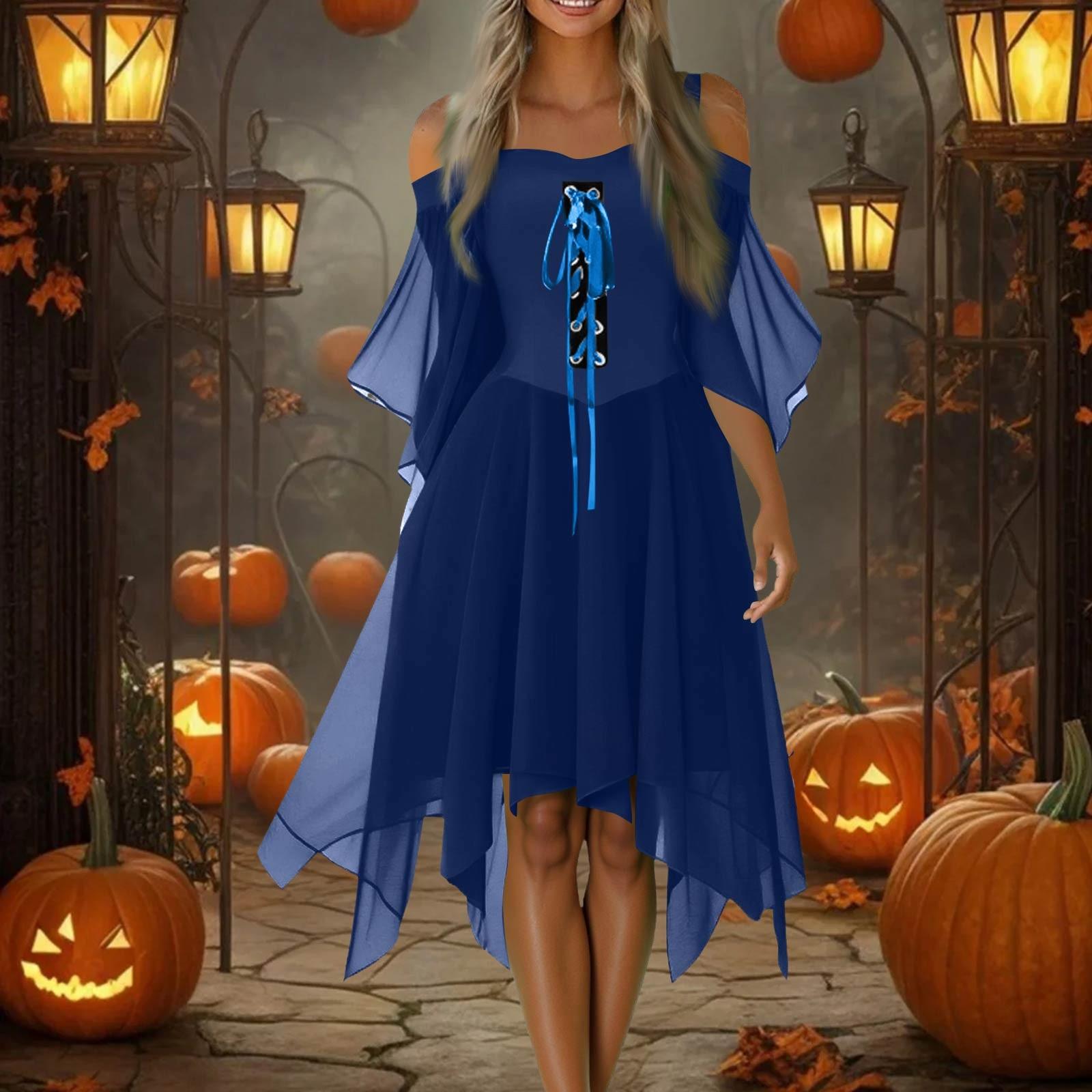 

Женское повседневное платье больших размеров с открытыми плечами, однотонное шифоновое платье с рукавами-бабочками в готическом стиле XL синий