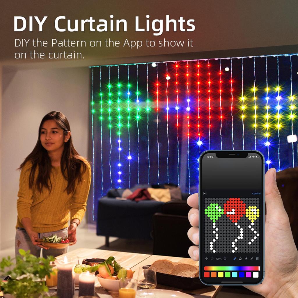 Smart RGB LED Curtain Lights DIY App Control 400 LEDs Music Sync Waterproof IP68 Party Christmas Home Outdoor Indoor Decoration