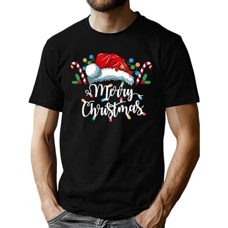 Summer Men's Christmas Shirt Merry Christmas Shirt Men's Christmas Plaid Tree T-Shirt Christmas Tree Gift Top