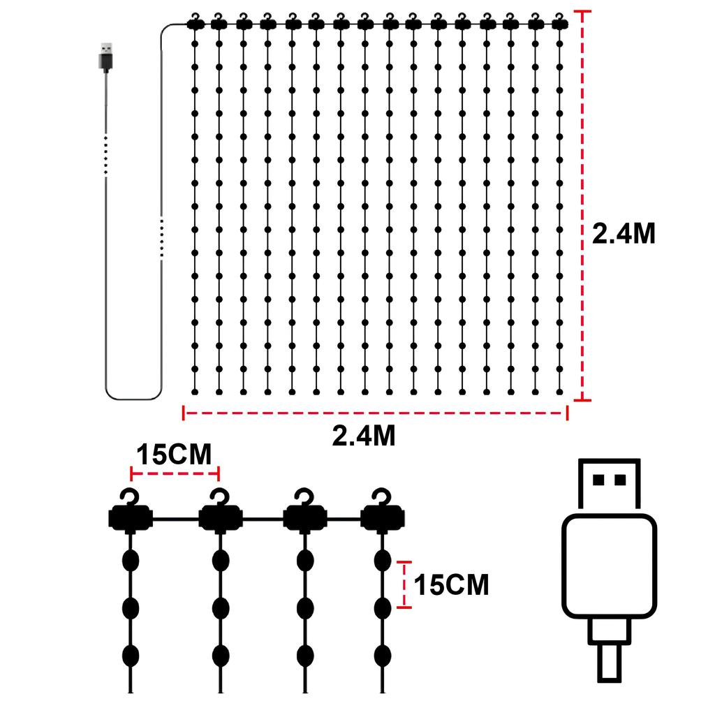 400LED 256led Wifi APP Controlled Christmas Curtain Lights Window DIY Wedding Garland String Lights Indoor Outdoor Decor 2025