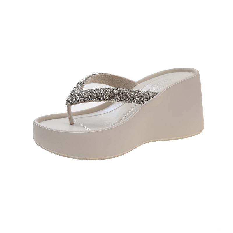 

Модная летняя обувь для женщин, тапочки, уличные тапочки на танкетке, на высоком каблуке, шлепанцы, женские повседневные пляжные блестящие шлепанцы, сандалии на платформе, тапочки 34 бежевый