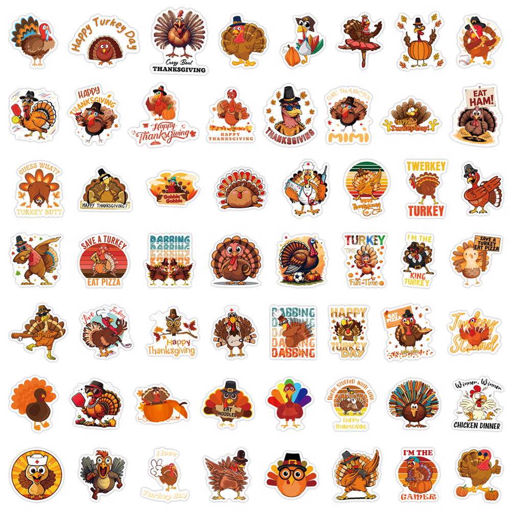 55 Cartoon Thanksgiving Turkey Stickers for Journals, Water Bottles, Computers - Waterproof Decorative Set
