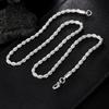 Charm 925 sterling silver Accessories 4MM 40-60cm 2PCS Rope Chain Necklace Bracelet Women Men Fashion Wedding Gift Jewelry