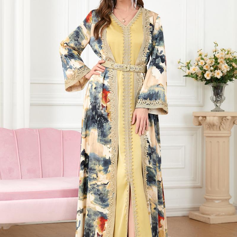 Middle Eastern Robe Patchwork Muslim Two-piece Dress, Muslim Clothing, Foreign Trade Set, Women's Fashion