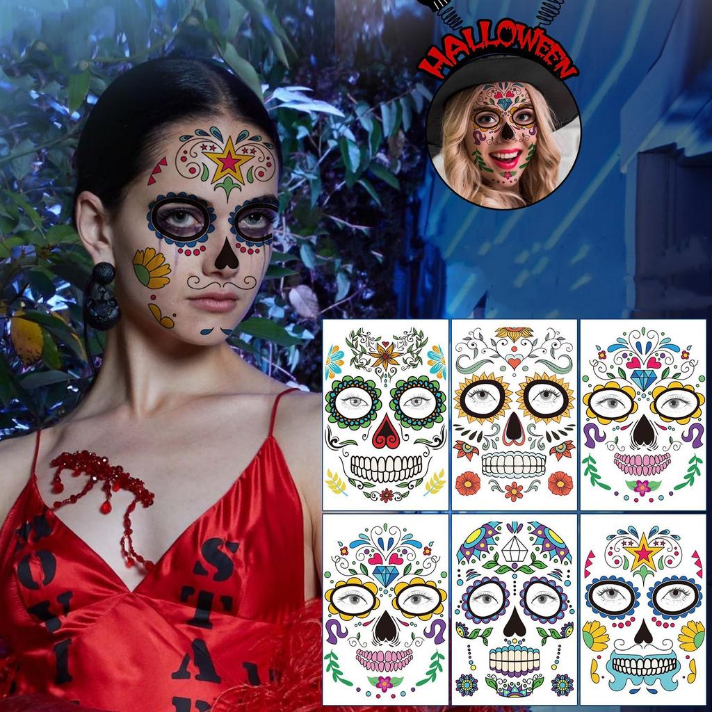 9pc/set Halloween Ghost Face Tattoo Sticker Waterproof Temporary Spooky Tattoos Dancing Party Decor Makeup Look Stickers