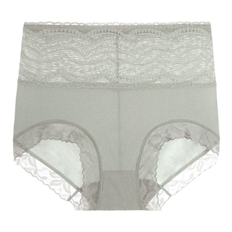 Women's Plus-Size High-Waisted Tummy Control Butt Lifting Ice Silk Seamless Pure Breathable Lace Triangle Panties