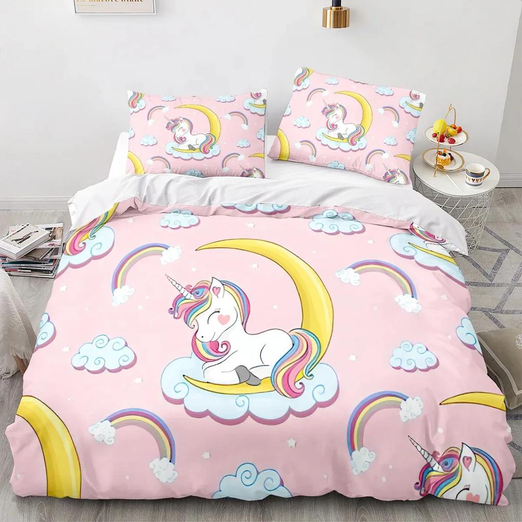 Enhörning Påslakan Set Enkel Dubbel Twin Storlek Heminredning För Flickor Barn Vuxna Sött Enhörnings Sängkläder Kawaii Sängkläder Set